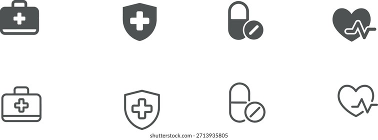 Conjunto de diseño de Vector de icono médico, icono de atención médica, símbolo de signo hospitalario