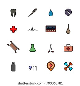 Set of medical icons with a black stroke. Flat style, vector illustration.