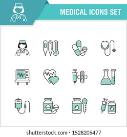 Set of medical icons with duo tone outline vector design, simple, modern and trendy design