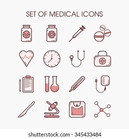 Set of medical icons . Icons may be used as a printed product and in the web . Can be used as a logo
