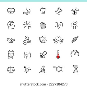 Set of medical icons. The outline icons are well scalable and editable. Contrasting elements are good for different backgrounds. EPS10.