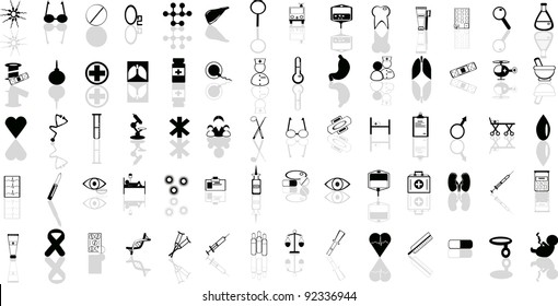 A set of medical icons with reflection