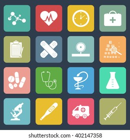 Set of medical icons in vector. Icons for hospitals and medical care.