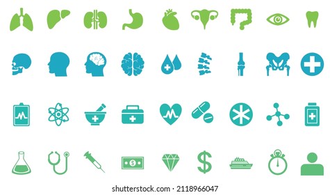 set medical icons vector illustrations color green and blue