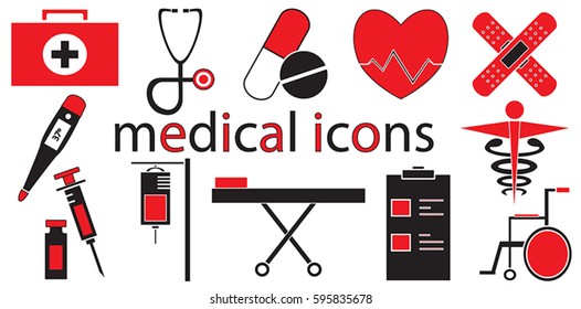 Set of medical icons vector isolated in white background.