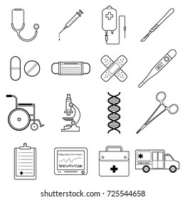 Set of medical Icons Vector thin Line illustration