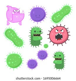Set of medical illustration of bacterias in flat style. Microbiology. Design element for poster, infographic, banner, card, flyer, brochure. Vector illustration