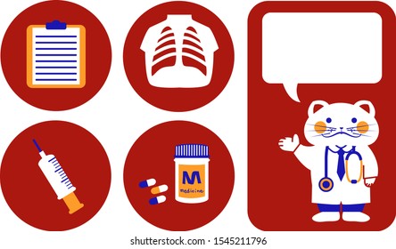 Set of medical images with cat doctor.