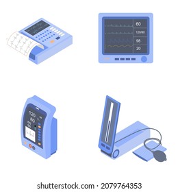 Set of medical instruments. ECG or ECK machine, Sphygmomanometer, Desktop NIBP.