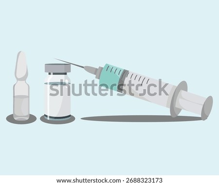 

Set of medical instruments including injection, ampoule, and medicaments used for healthcare treatment and therapy