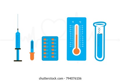 Set of medical instruments isolated on white background