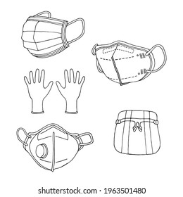 Set with medical items on a white background. Vector illustration. Coronavirus theme.
