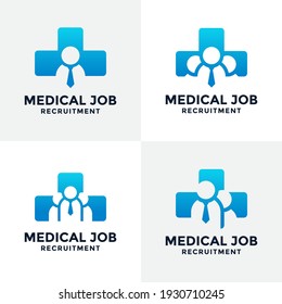 Set of medical job logo design template. People shape with medical symbol concept combination.