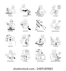 Set of Medical and Lab Research Doodle Mini Illustrations 


