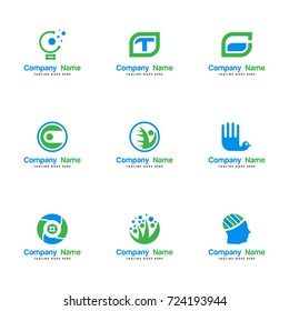set medical logo vector. contains such as brain, green, tech, hands, people, health care