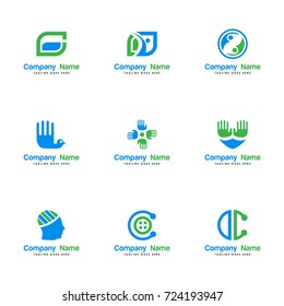 set medical logo vector. contains such as brain, green, tech, hands, people, health care