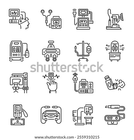 Set of Medical Machines Linear Style Icons 

