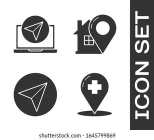 Set Medical map pointer with cross hospital, Infographic of city map navigation, Paper airplane and Map pointer with house icon. Vector