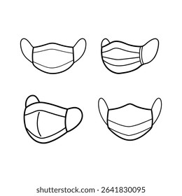A set of medical mask line art vector illustration