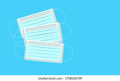 Set of medical masks on a blue background. Copy space.