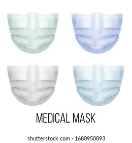 Set of Medical Masks Realistic Illustration. Colored Breathing Respiratory Masks. Protection Against Viruses and Disease. The Hospital Protects Face Masks on White Background