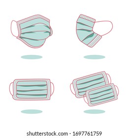 Set of medical masks - template. from different angles to protect coronavirus