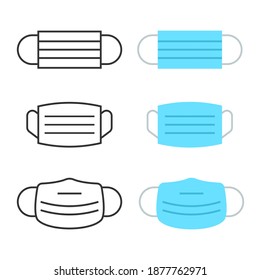 Set of medical masks - template. From different angles To protect coronavirus, infection and contaminated air. vector illustration. Isolated on white background.