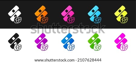 Set Medical nicotine patches icon isolated on black and white background. Anti-tobacco medical plaster.  Vector