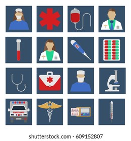 Set of Medical object flat icon. Vector Illustration.