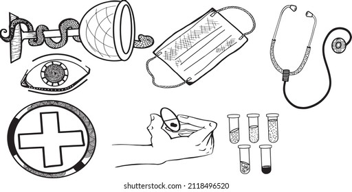 Set with medical objects with face mask