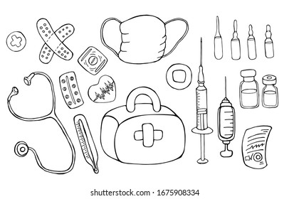 Set Medical Objects Isolated On White Stock Vector (Royalty Free ...