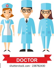 Set of medical people, doctor and nurse. Vector illustration of a medical team, doctor and nurse 