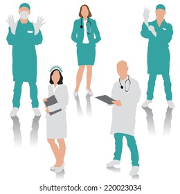 Set of medical people. Doctor, surgeons and nurse. Vector illustration