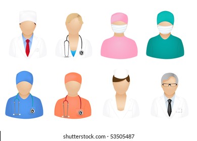 Set Of Medical People Icons, Isolated On White