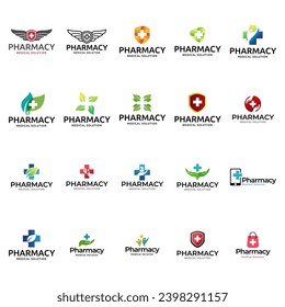 Set of medical pharmacy logo, health care logo design vector. health logo collection