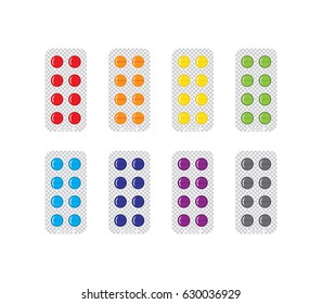 Set Of  Medical Pills In Blisters Vector Icons Set