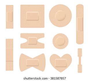 Set of medical plasters. Adhesive bandage set on white. vector