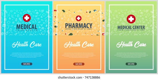 Set of Medical posters. Medical background. Health care. Vector medicine illustration