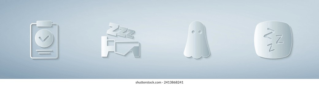 Set Medical prescription, Time to sleep, Ghost and Sleepy. Paper art style. Vector