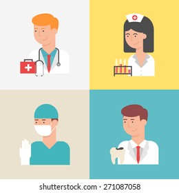 Set of medical profession - practitioner, nurse, surgeon, dentist