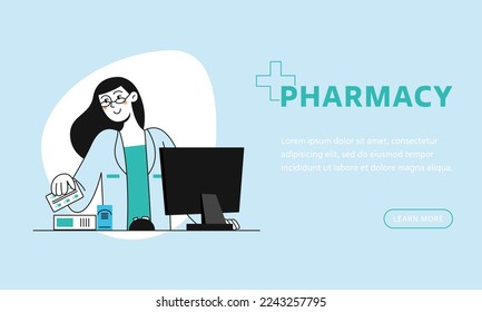 Conjunto de profesionales médicos, personal médico, farmacéuticos. Farmacia, medicamentos. Día Mundial de la Farmacia. Ilustración plana del vector