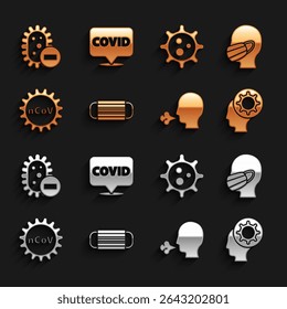 Set Medical protective mask, Face in medical, Human and virus, Man coughing, Corona 2019-nCoV, Virus, Negative and covid-19 location icon. Vector