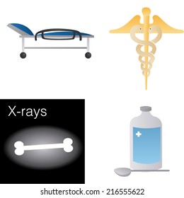 a set of medical related elements on different colored backgrounds