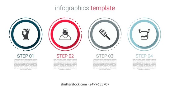 Set Medical rubber gloves, Client in barbershop, Hairbrush and Towel on hanger. Business infographic template. Vector