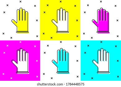 Set Medical rubber gloves icon isolated on color background. Protective rubber gloves.  Vector Illustration