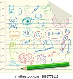 Set of medical science element doodle on paper illustration