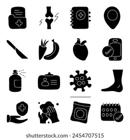 Conjunto de iconos sólidos médicos y de Ciencia

