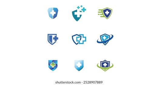 Set of Medical Shield Logo Design. Health protection shield logo designs for medical clinic service.