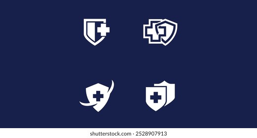 Conjunto de Design de Logotipo de Escudo Médico. Desenhos do logotipo do escudo de proteção da saúde para o serviço da clínica médica.