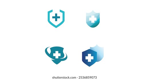 Set of Medical Shield Logo Design. Health protection shield logo designs for medical clinic service.